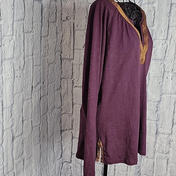 LUCKY‎ BRAND Purple and Gold Embroidered Blouse Large - Picture 4 of 7